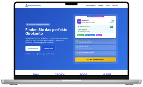Bankdaten.de auf einem Laptop